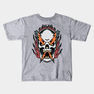 thunder skull tattoo art Kids T-Shirt